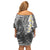 Gray Polynesian Tribal Frangipani Tropical Vibe Off Shoulder Short Dress