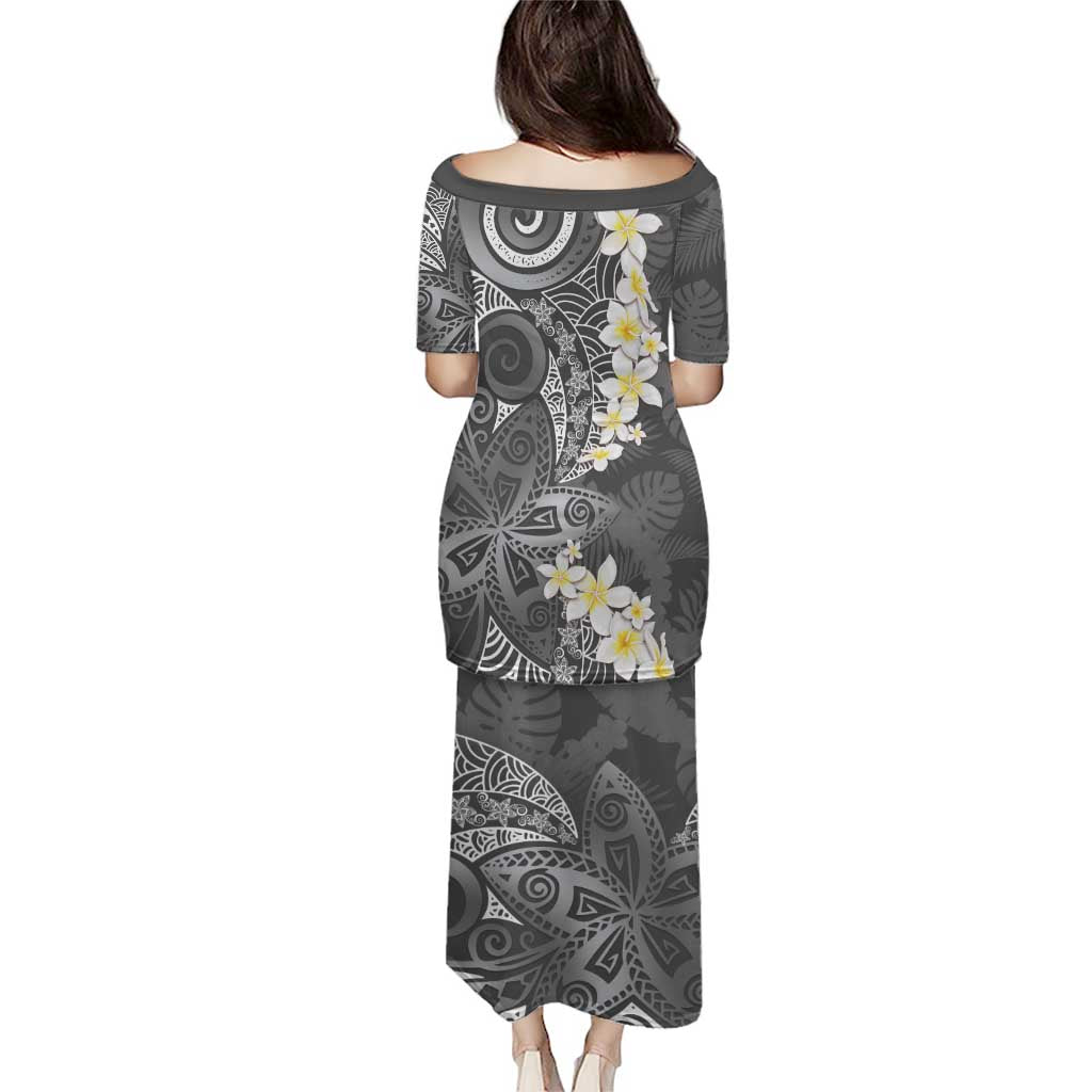 Gray Polynesian Tribal Frangipani Tropical Vibe Puletasi LT14 - Polynesian Pride