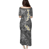 Gray Polynesian Tribal Frangipani Tropical Vibe Puletasi LT14 - Polynesian Pride