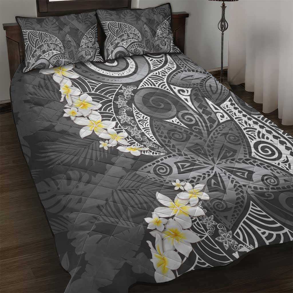 Gray Polynesian Tribal Frangipani Tropical Vibe Quilt Bed Set LT14 Gray - Polynesian Pride