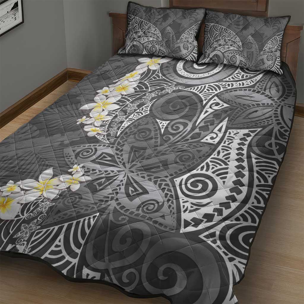 Gray Polynesian Tribal Frangipani Tropical Vibe Quilt Bed Set LT14 - Polynesian Pride