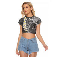 Gray Polynesian Tribal Frangipani Tropical Vibe Raglan Cropped T Shirt LT14 Female Gray - Polynesian Pride
