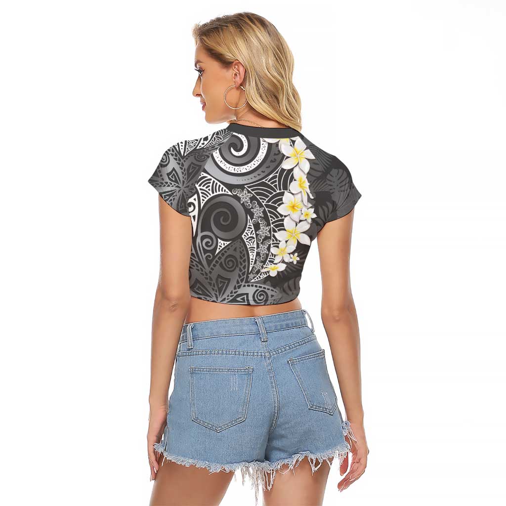 Gray Polynesian Tribal Frangipani Tropical Vibe Raglan Cropped T Shirt LT14 - Polynesian Pride