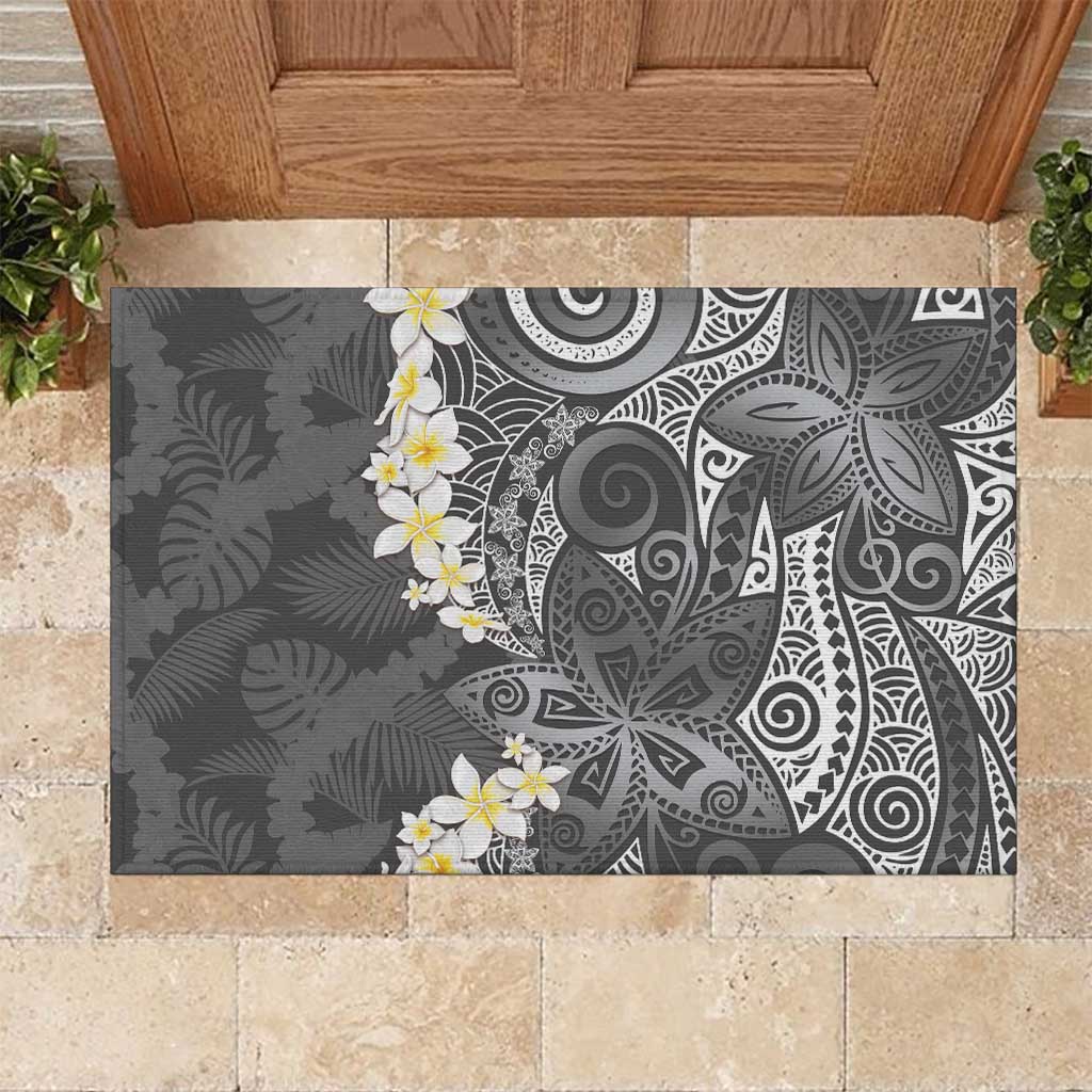 Gray Polynesian Tribal Frangipani Tropical Vibe Rubber Doormat LT14 Gray - Polynesian Pride