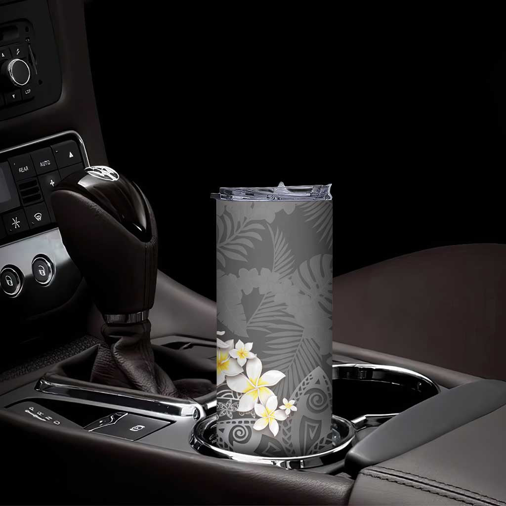 Gray Polynesian Tribal Frangipani Tropical Vibe Skinny Tumbler