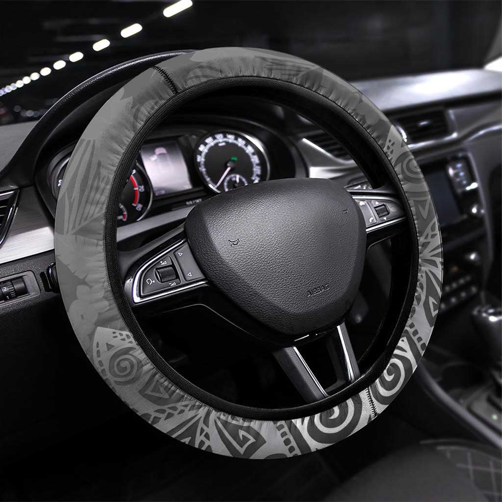 Gray Polynesian Tribal Frangipani Tropical Vibe Steering Wheel Cover LT14 Universal Fit Gray - Polynesian Pride