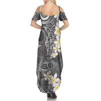 Gray Polynesian Tribal Frangipani Tropical Vibe Summer Maxi Dress LT14 - Polynesian Pride