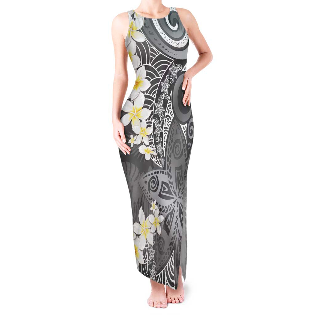 Gray Polynesian Tribal Frangipani Tropical Vibe Tank Maxi Dress LT14 Women Gray - Polynesian Pride