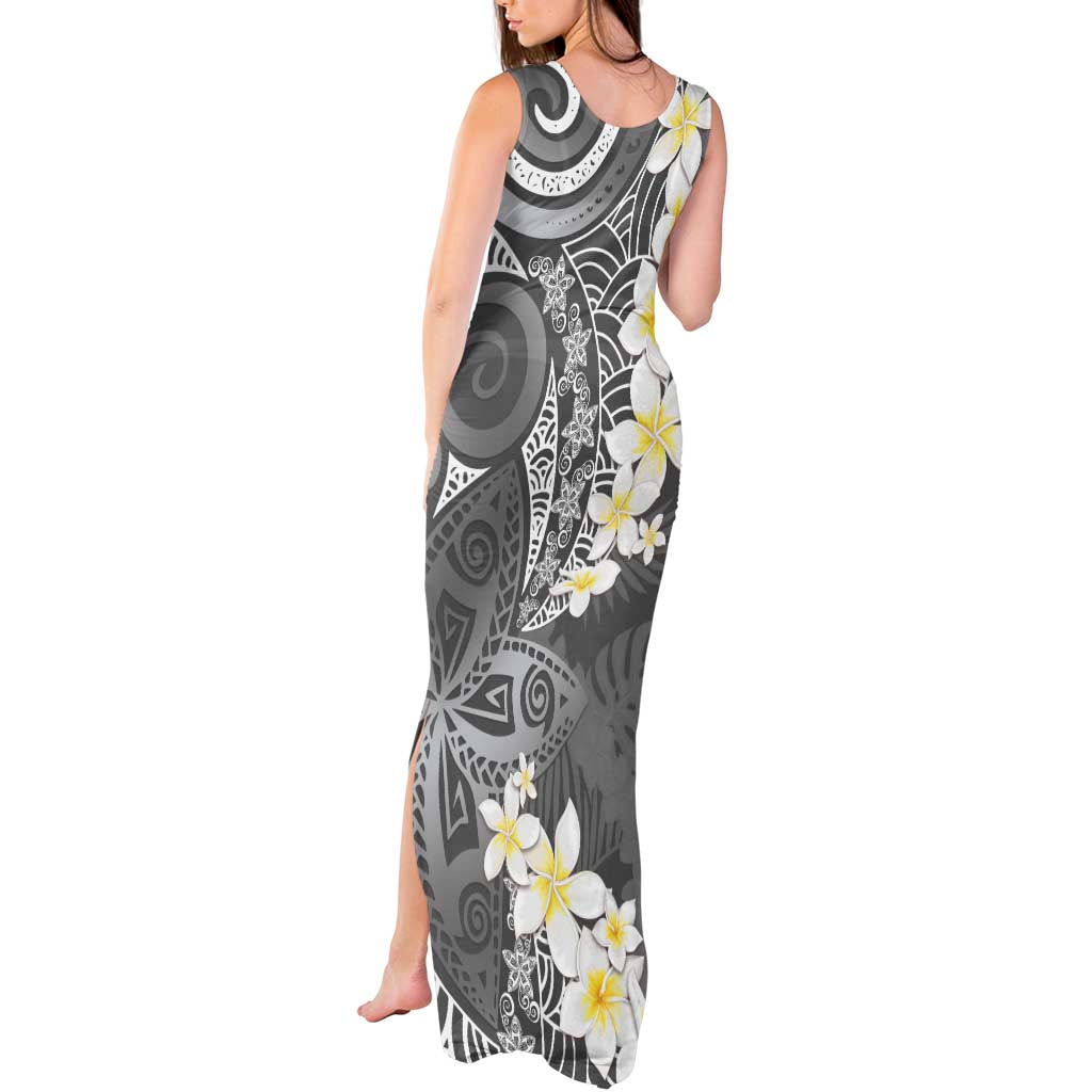 Gray Polynesian Tribal Frangipani Tropical Vibe Tank Maxi Dress LT14 - Polynesian Pride