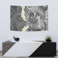 Gray Polynesian Tribal Frangipani Tropical Vibe Tapestry