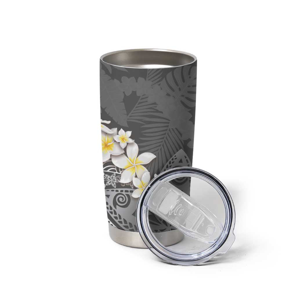 Gray Polynesian Tribal Frangipani Tropical Vibe Tumbler Cup LT14 - Polynesian Pride
