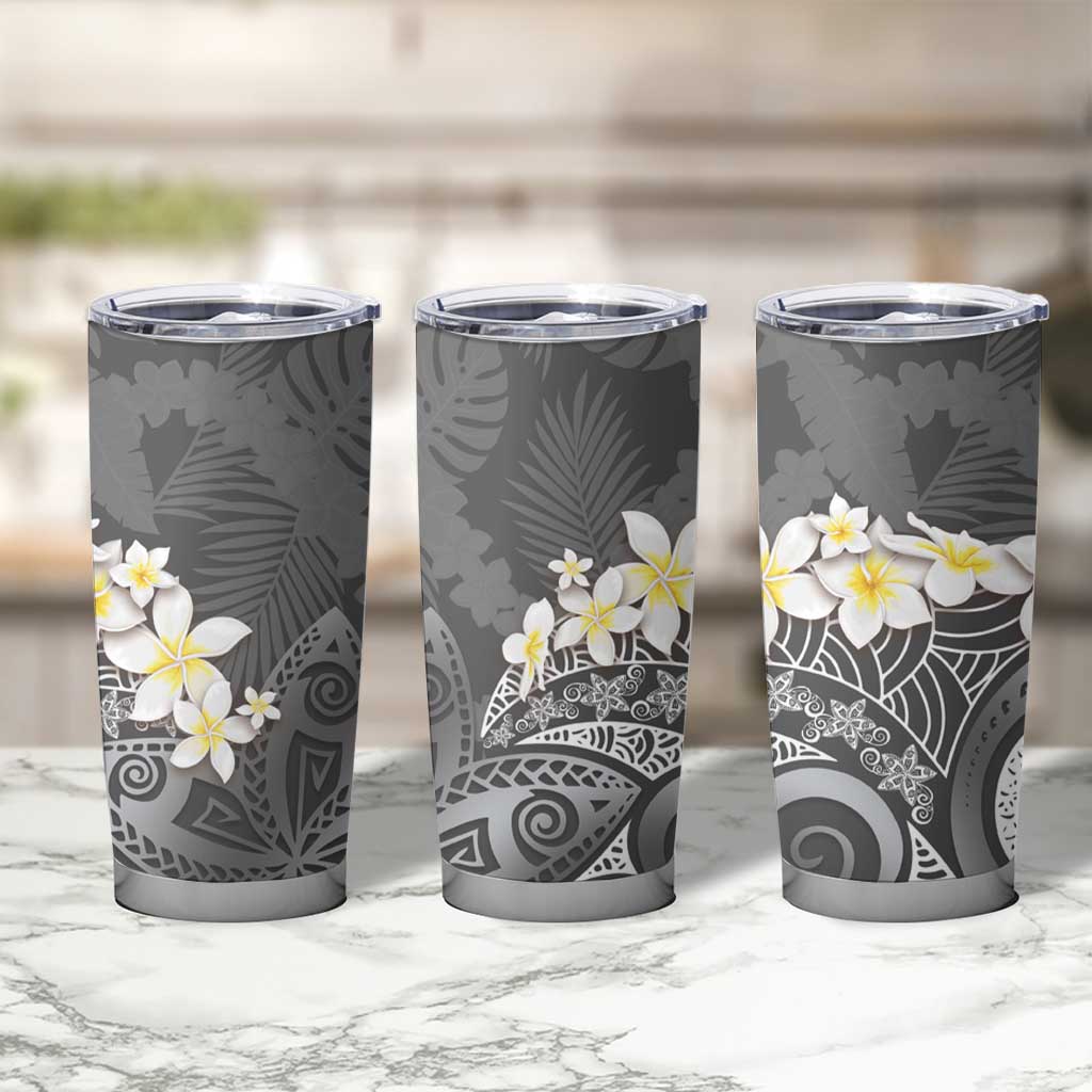 Gray Polynesian Tribal Frangipani Tropical Vibe Tumbler Cup LT14 - Polynesian Pride