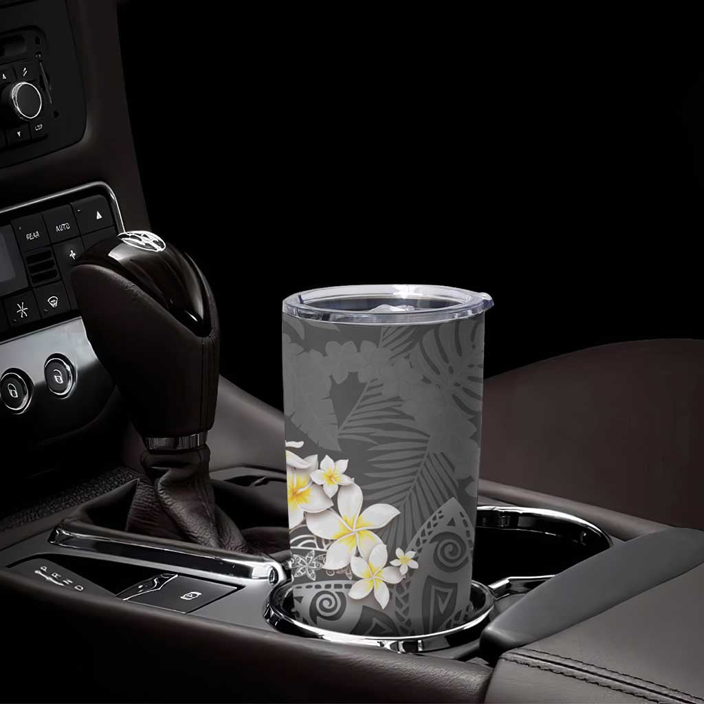 Gray Polynesian Tribal Frangipani Tropical Vibe Tumbler Cup LT14 - Polynesian Pride