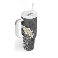 Gray Polynesian Tribal Frangipani Tropical Vibe Tumbler With Handle LT14 - Polynesian Pride
