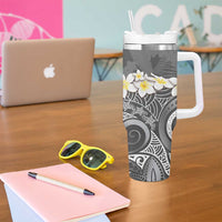 Gray Polynesian Tribal Frangipani Tropical Vibe Tumbler With Handle LT14 - Polynesian Pride