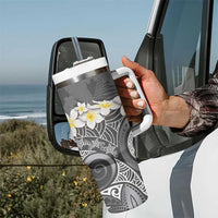 Gray Polynesian Tribal Frangipani Tropical Vibe Tumbler With Handle LT14 - Polynesian Pride