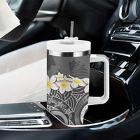 Gray Polynesian Tribal Frangipani Tropical Vibe Tumbler With Handle LT14 - Polynesian Pride