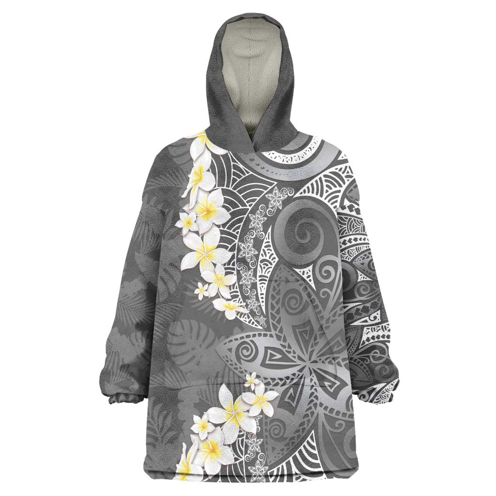 Gray Polynesian Tribal Frangipani Tropical Vibe Wearable Blanket Hoodie LT14 One Size Gray - Polynesian Pride