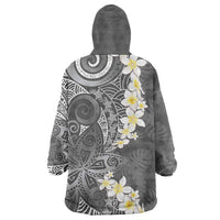 Gray Polynesian Tribal Frangipani Tropical Vibe Wearable Blanket Hoodie LT14 - Polynesian Pride