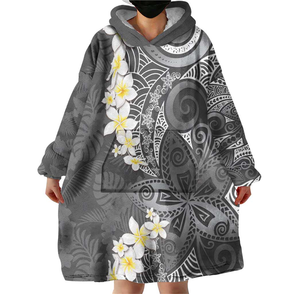 Gray Polynesian Tribal Frangipani Tropical Vibe Wearable Blanket Hoodie LT14 - Polynesian Pride