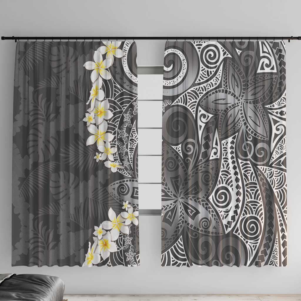 Gray Polynesian Tribal Frangipani Tropical Vibe Window Curtain LT14 With Hooks Gray - Polynesian Pride