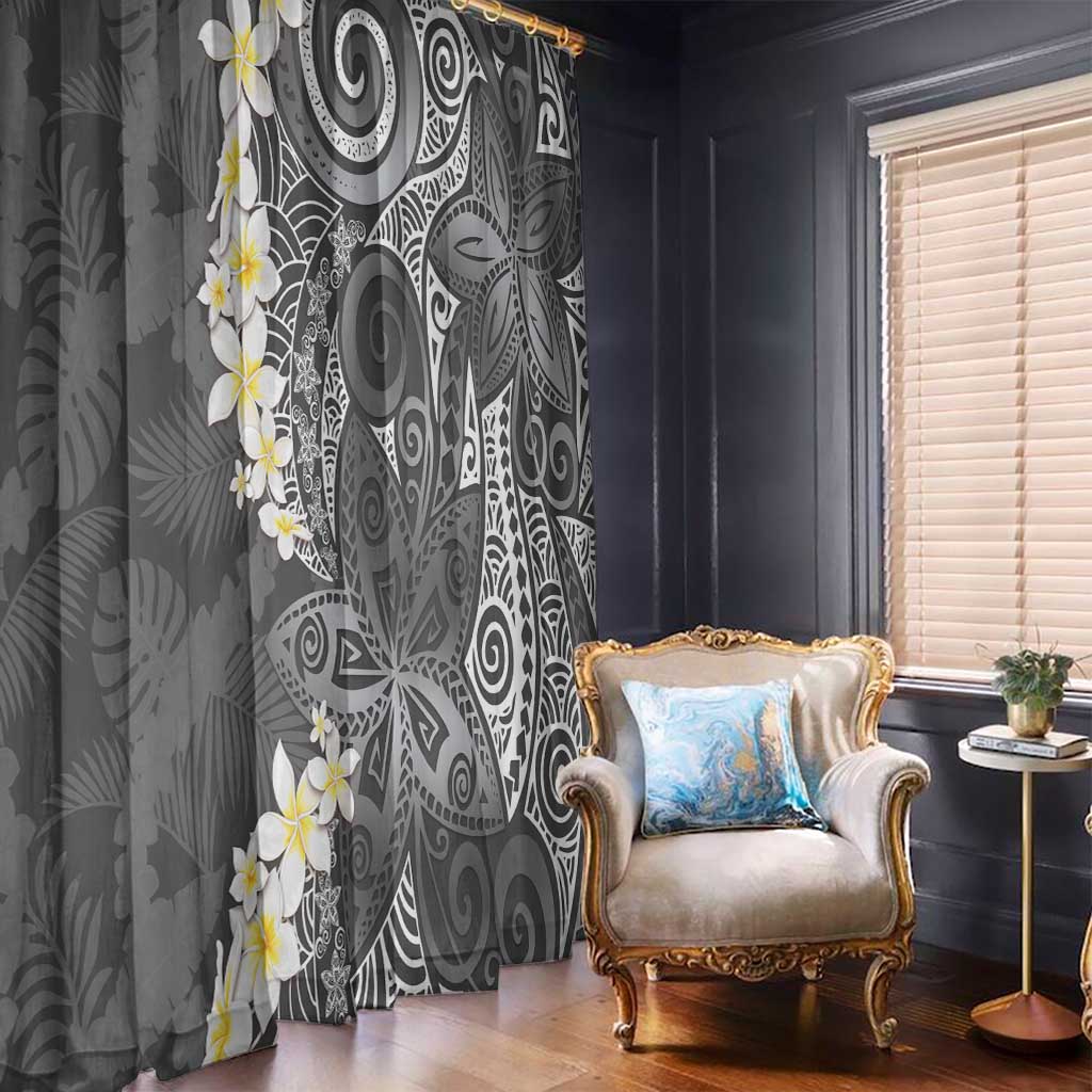 Gray Polynesian Tribal Frangipani Tropical Vibe Window Curtain LT14 - Polynesian Pride