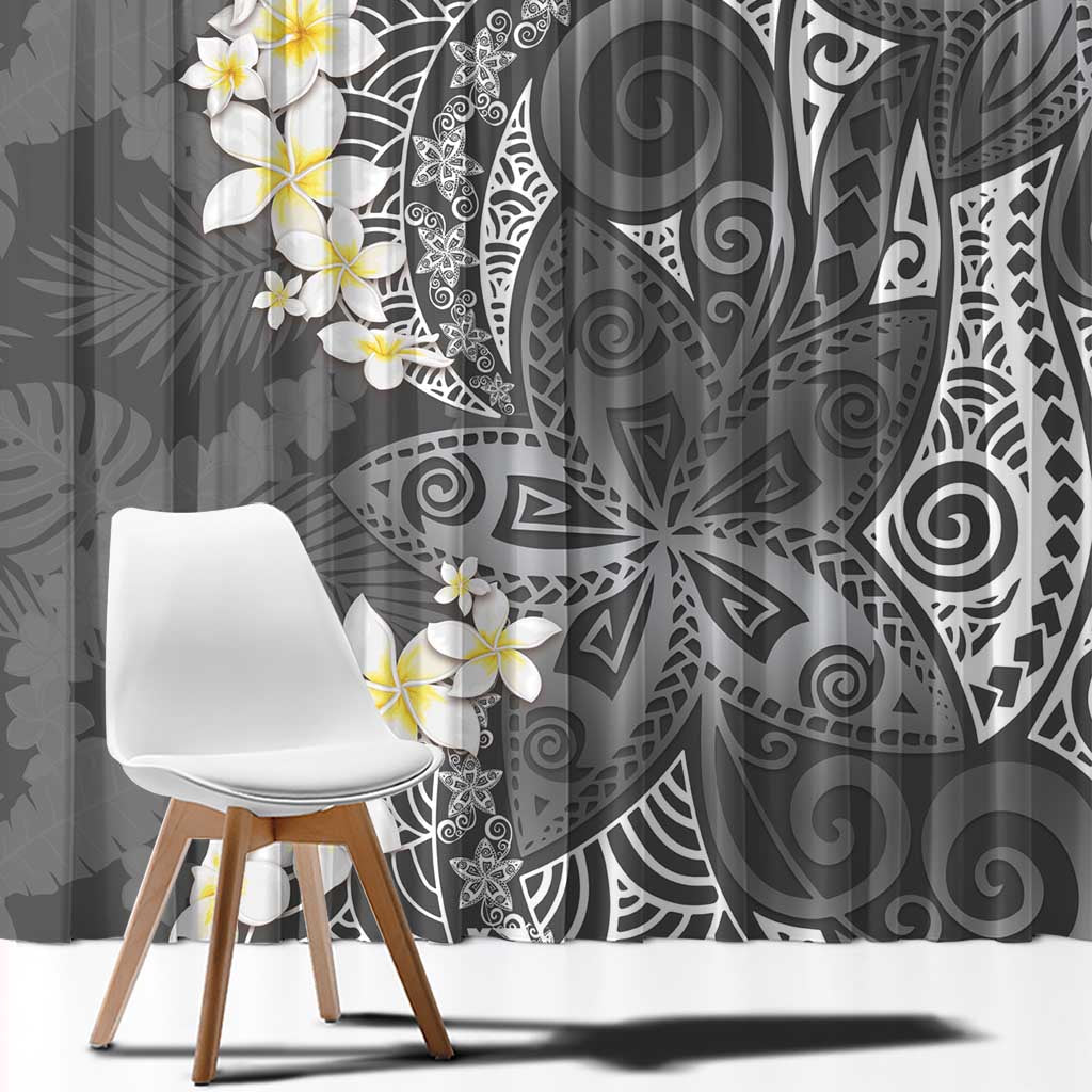 Gray Polynesian Tribal Frangipani Tropical Vibe Window Curtain LT14 - Polynesian Pride