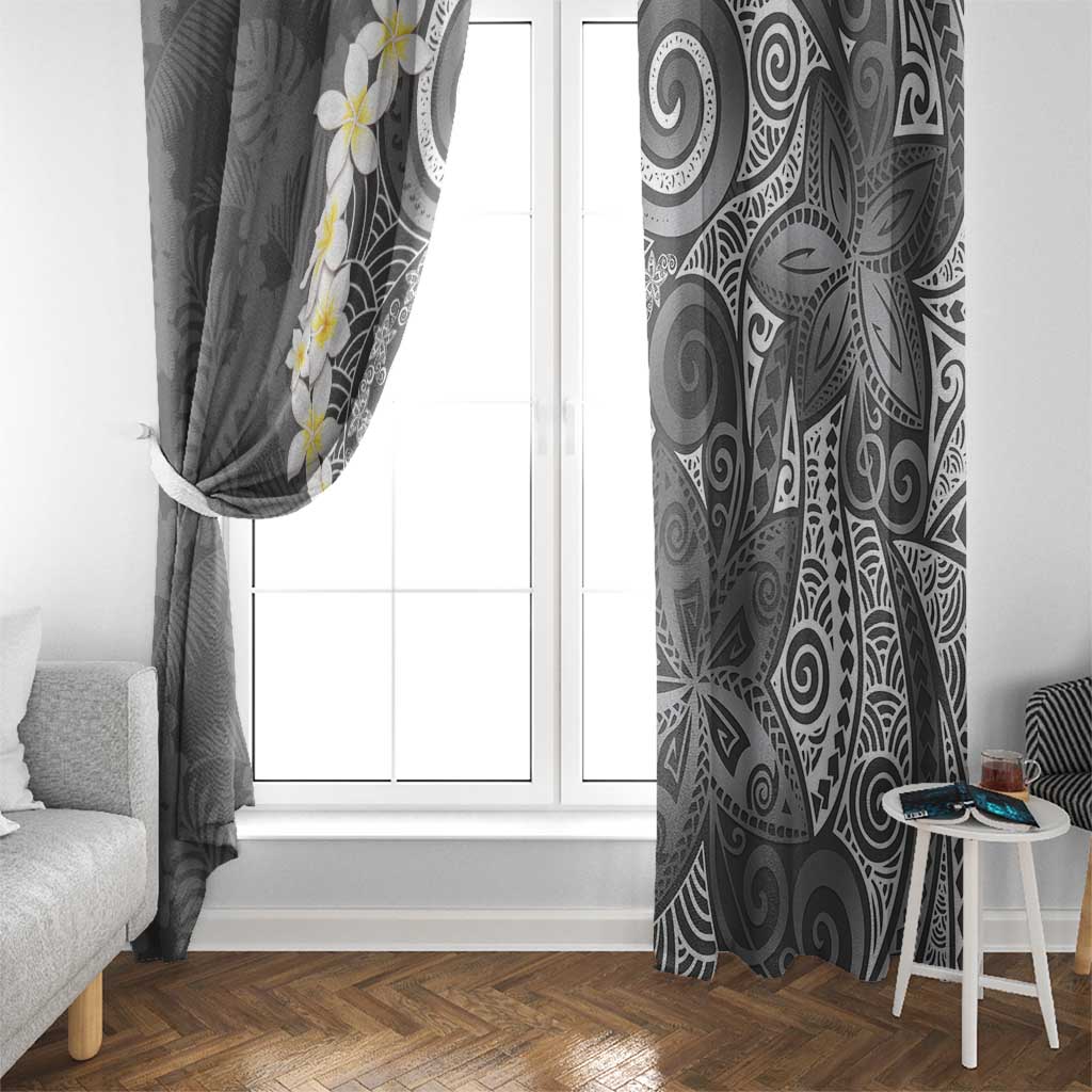 Gray Polynesian Tribal Frangipani Tropical Vibe Window Curtain LT14 - Polynesian Pride