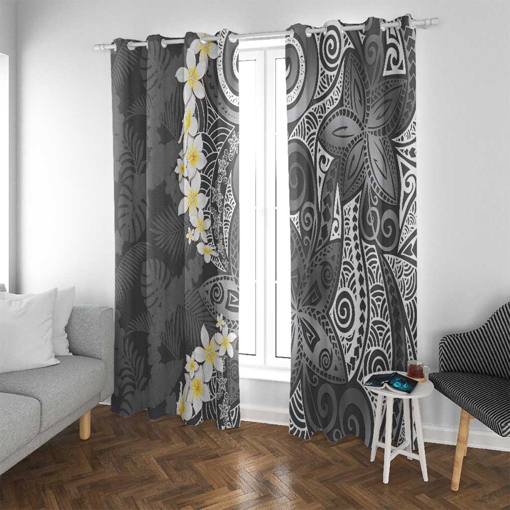 Gray Polynesian Tribal Frangipani Tropical Vibe Window Curtain LT14 With Grommets Gray - Polynesian Pride