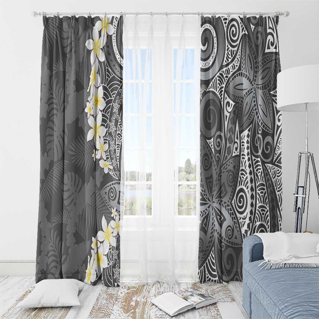 Gray Polynesian Tribal Frangipani Tropical Vibe Window Curtain LT14 - Polynesian Pride