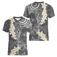 Gray Polynesian Tribal Frangipani Tropical Vibe Women V-Neck T-Shirt LT14 - Polynesian Pride