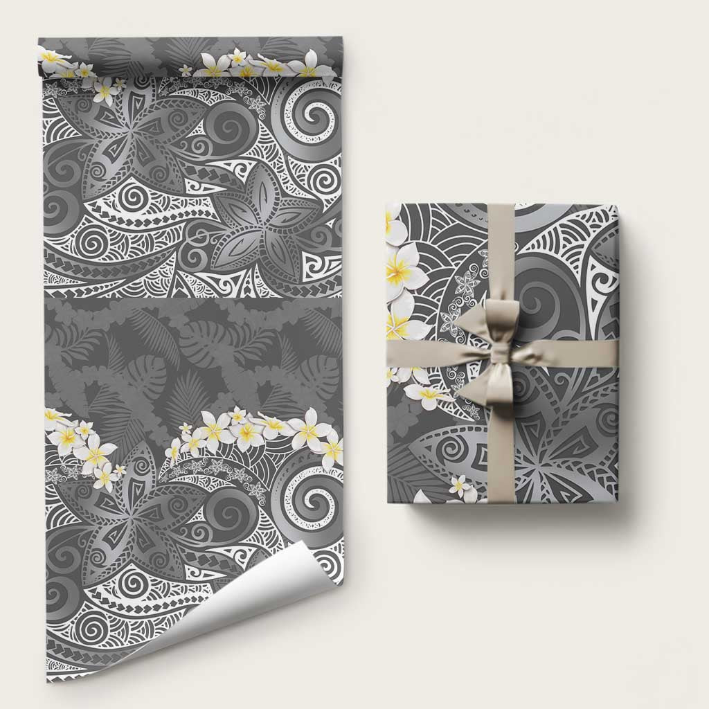 Gray Polynesian Tribal Frangipani Tropical Vibe Wrapping Paper LT14 58" × 23" Gray - Polynesian Pride