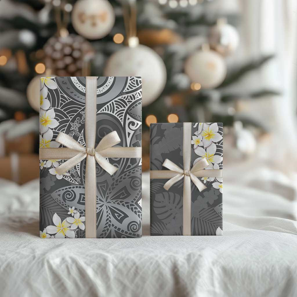 Gray Polynesian Tribal Frangipani Tropical Vibe Wrapping Paper LT14 - Polynesian Pride