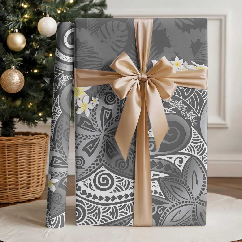 Gray Polynesian Tribal Frangipani Tropical Vibe Wrapping Paper LT14 - Polynesian Pride