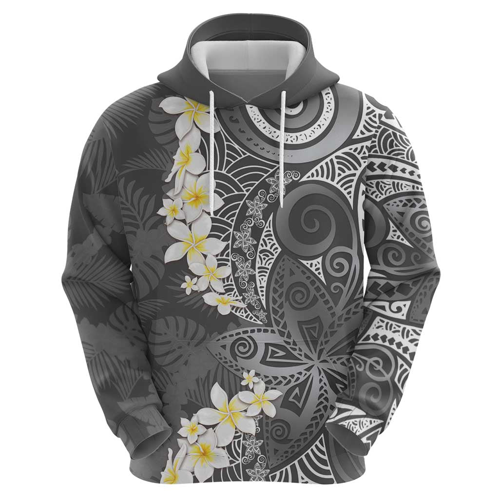 Gray Polynesian Tribal Frangipani Tropical Vibe Zip Hoodie