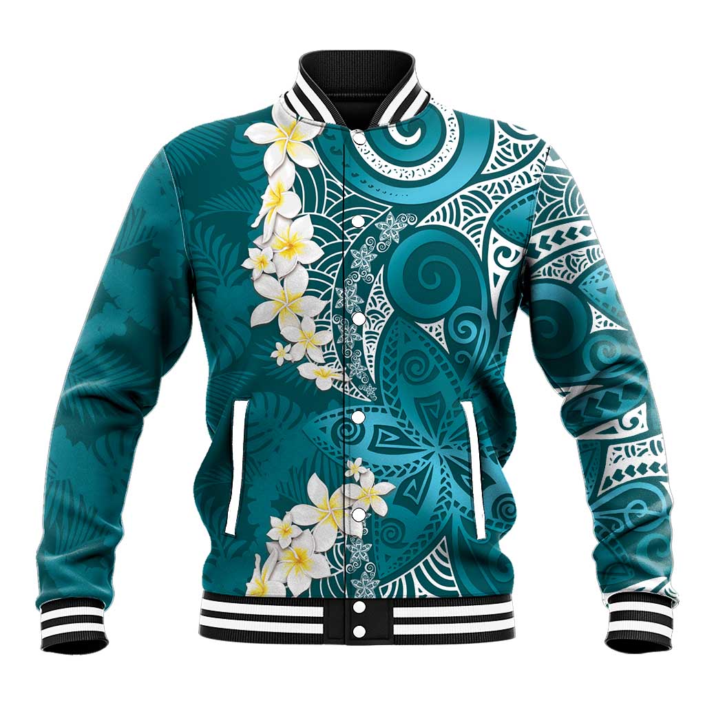 Cyan Polynesian Tribal Frangipani Tropical Vibe Baseball Jacket LT14 Unisex Cyan - Polynesian Pride