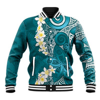 Cyan Polynesian Tribal Frangipani Tropical Vibe Baseball Jacket LT14 Unisex Cyan - Polynesian Pride