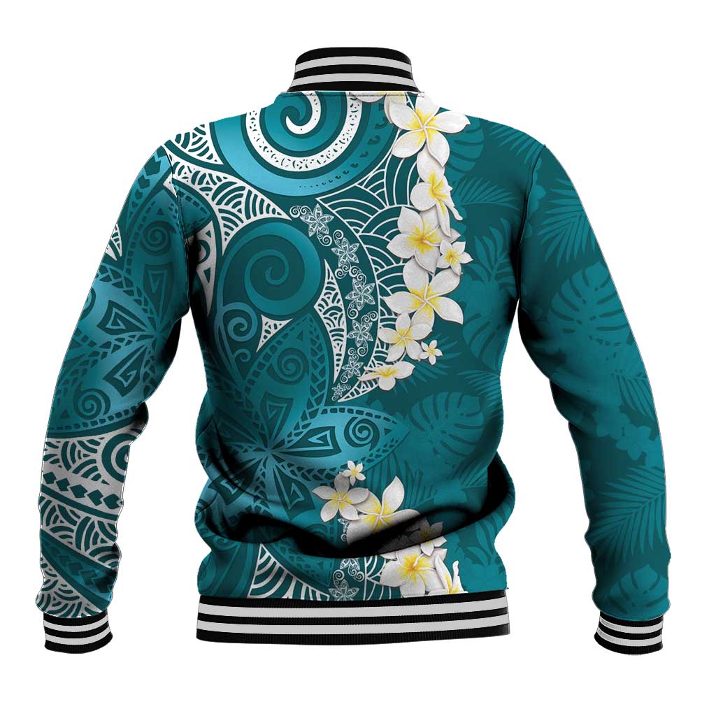 Cyan Polynesian Tribal Frangipani Tropical Vibe Baseball Jacket LT14 - Polynesian Pride