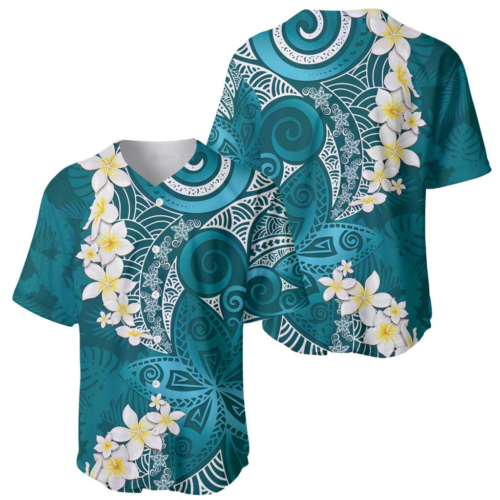 Cyan Polynesian Tribal Frangipani Tropical Vibe Baseball Jersey