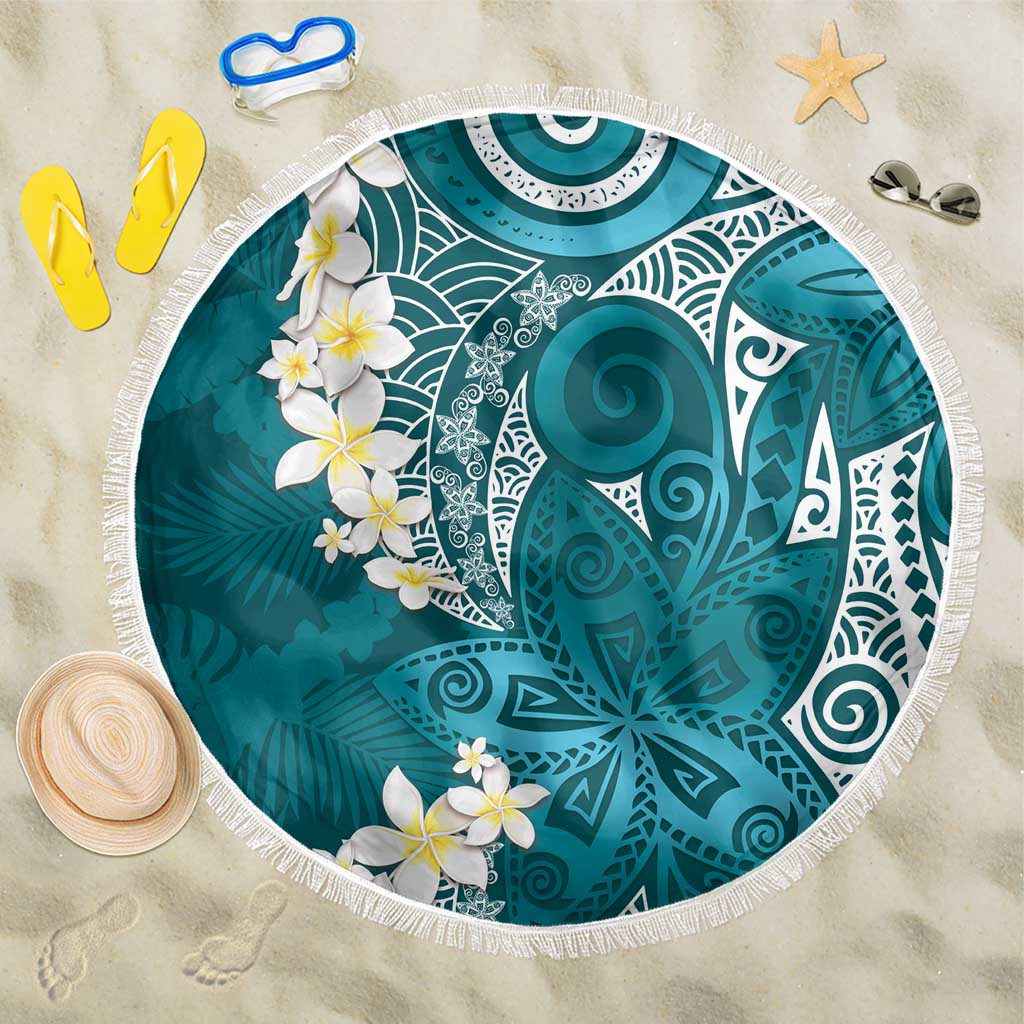 Cyan Polynesian Tribal Frangipani Tropical Vibe Beach Blanket LT14 One Size 150cm Cyan - Polynesian Pride