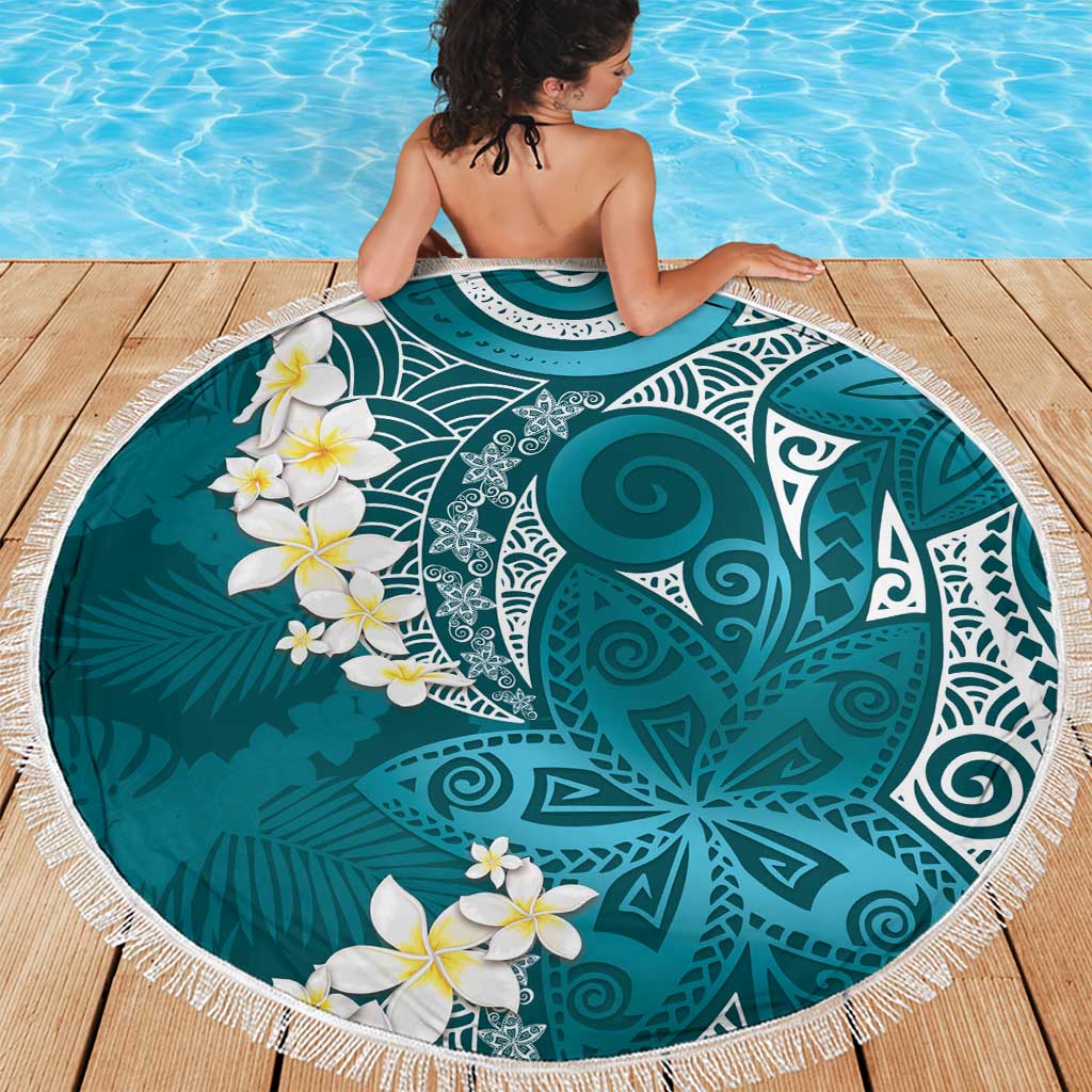 Cyan Polynesian Tribal Frangipani Tropical Vibe Beach Blanket LT14 - Polynesian Pride