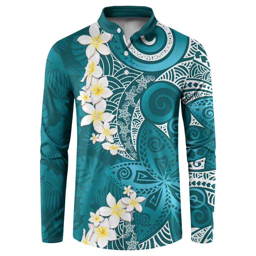 Cyan Polynesian Tribal Frangipani Tropical Vibe Button Sweatshirt LT14 Cyan - Polynesian Pride