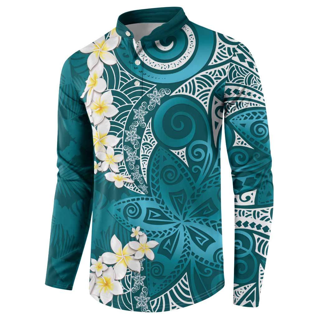 Cyan Polynesian Tribal Frangipani Tropical Vibe Button Sweatshirt LT14 - Polynesian Pride