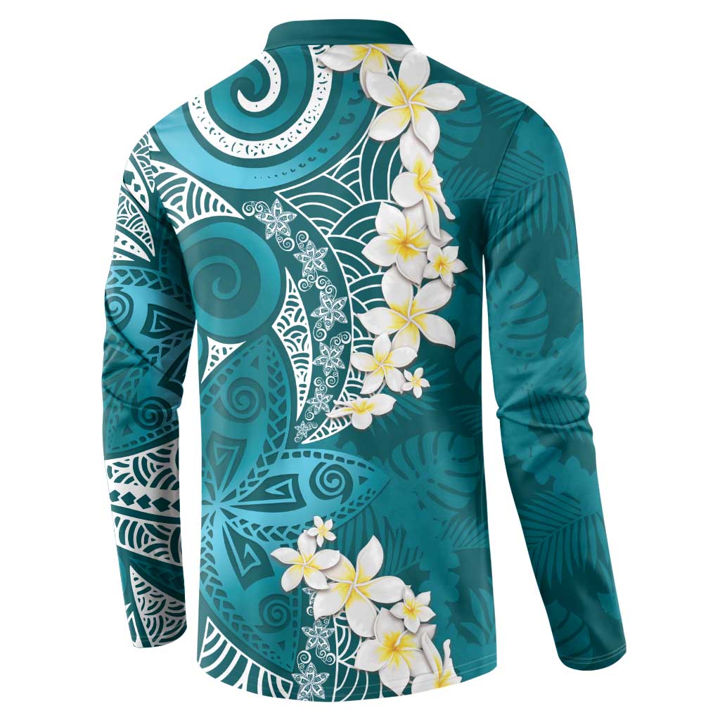 Cyan Polynesian Tribal Frangipani Tropical Vibe Button Sweatshirt LT14 - Polynesian Pride
