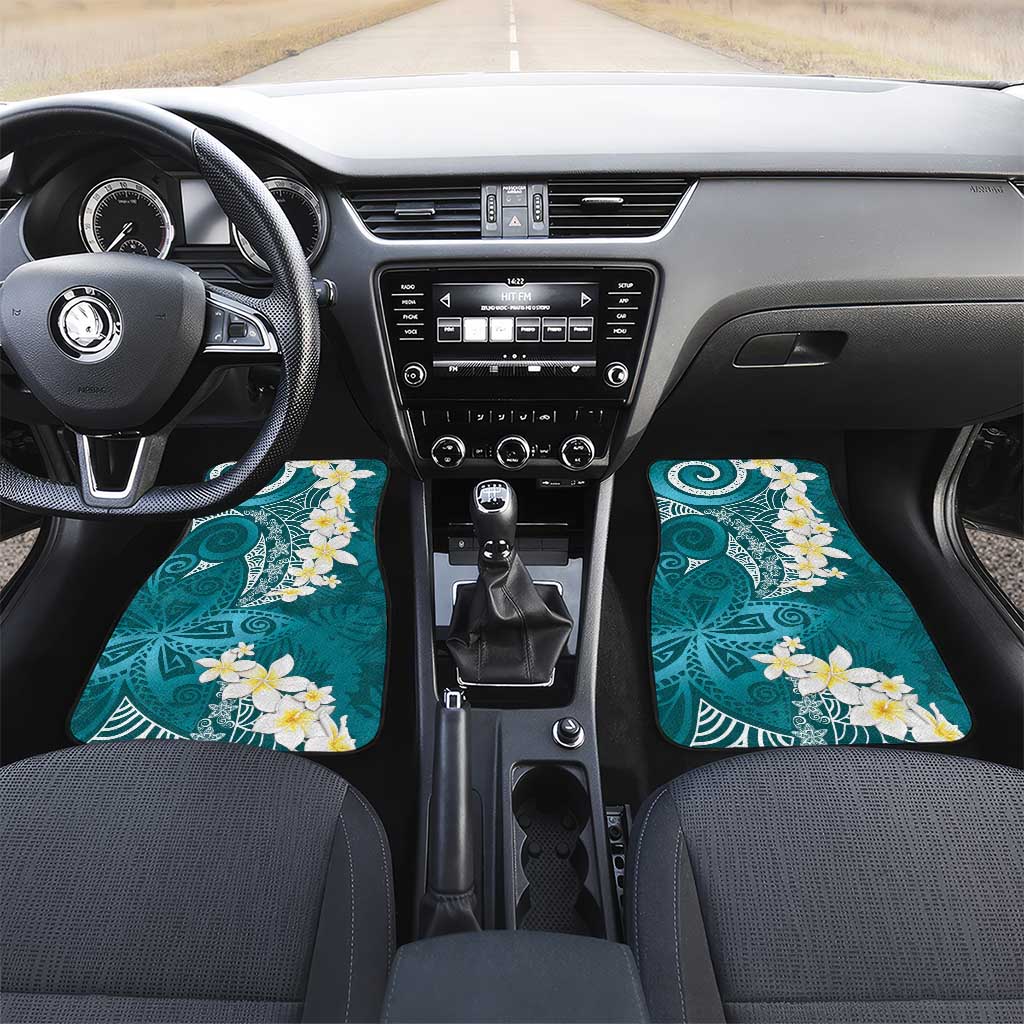 Cyan Polynesian Tribal Frangipani Tropical Vibe Car Mats LT14 Set 2pcs - Front Cyan - Polynesian Pride