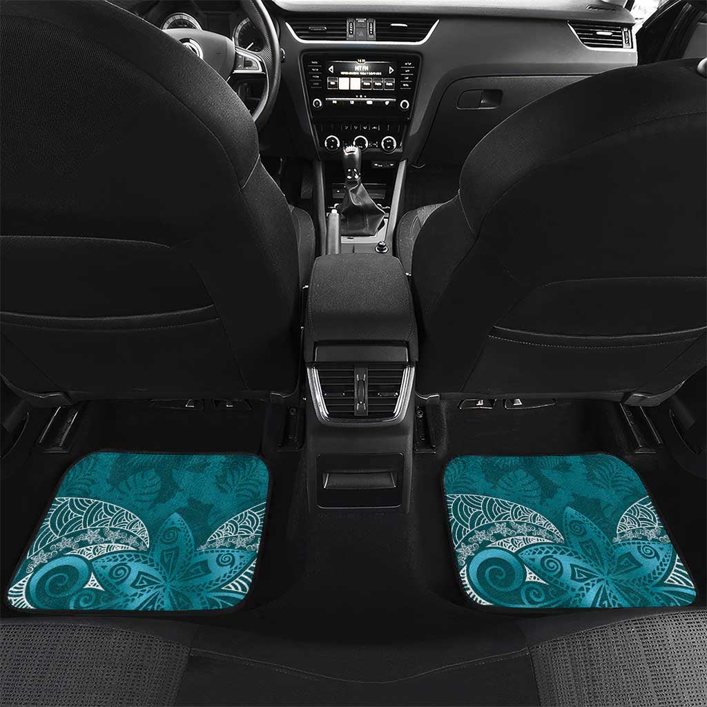 Cyan Polynesian Tribal Frangipani Tropical Vibe Car Mats LT14 Set 2pcs - Back Cyan - Polynesian Pride