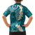 Cyan Polynesian Tribal Frangipani Tropical Vibe Family Matching Long Sleeve Bodycon Dress and Hawaiian Shirt