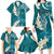 Cyan Polynesian Tribal Frangipani Tropical Vibe Family Matching Long Sleeve Bodycon Dress and Hawaiian Shirt