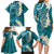 Cyan Polynesian Tribal Frangipani Tropical Vibe Family Matching Long Sleeve Bodycon Dress and Hawaiian Shirt