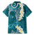 Cyan Polynesian Tribal Frangipani Tropical Vibe Family Matching Long Sleeve Bodycon Dress and Hawaiian Shirt